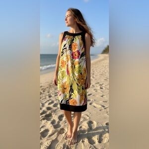 Alyx Floral Sleeveless Midi Dress in Yellow, Orange & Black, new size 12